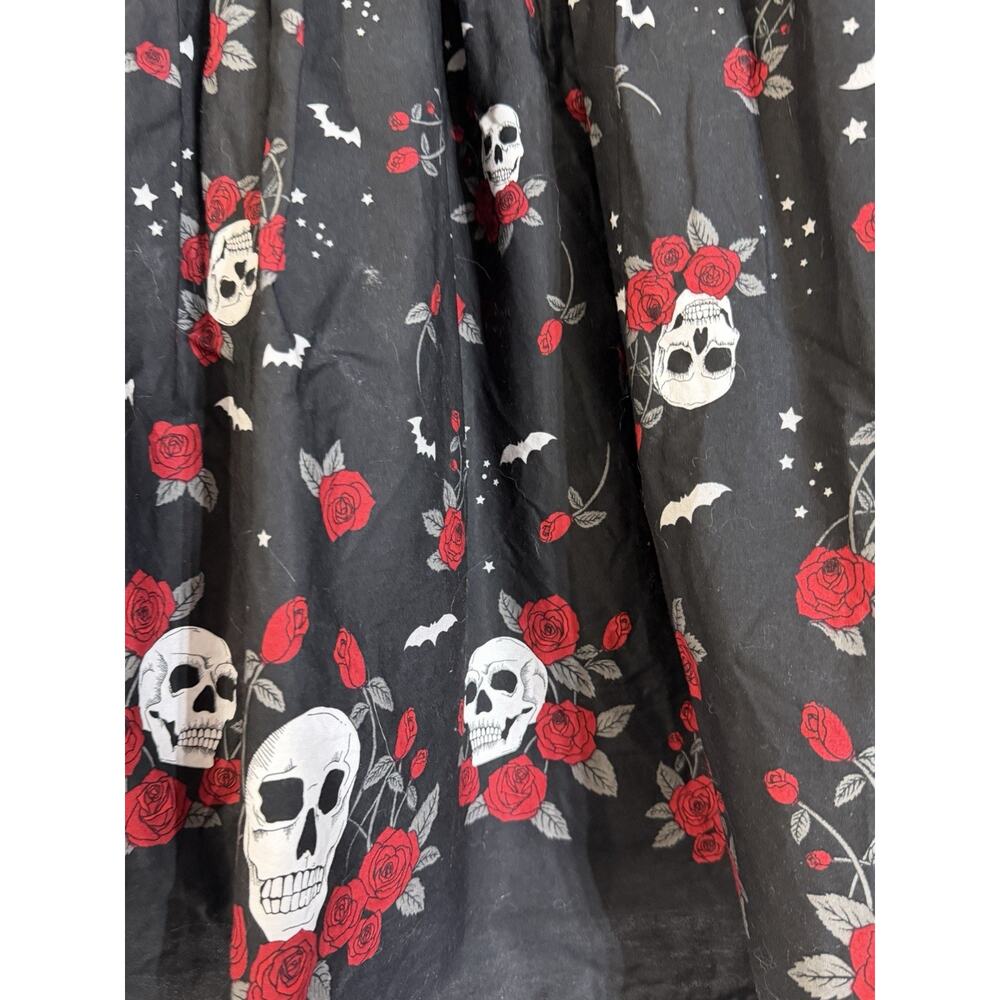 Hell Bunny Black Midi Dress with Red Rose & White Skull Pattern - Picture 2 of 3